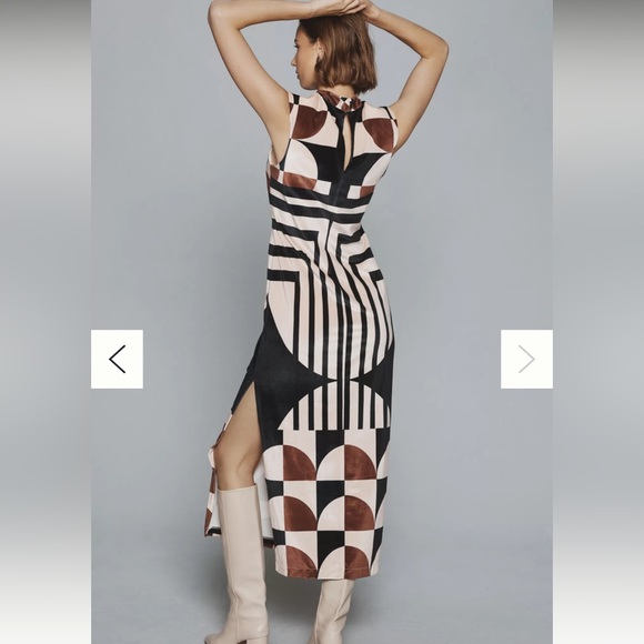 NWT $178 By Anthropologie Mock Neck Column Geometric Midi Dress Size Large SOFT - Picture 4 of 12